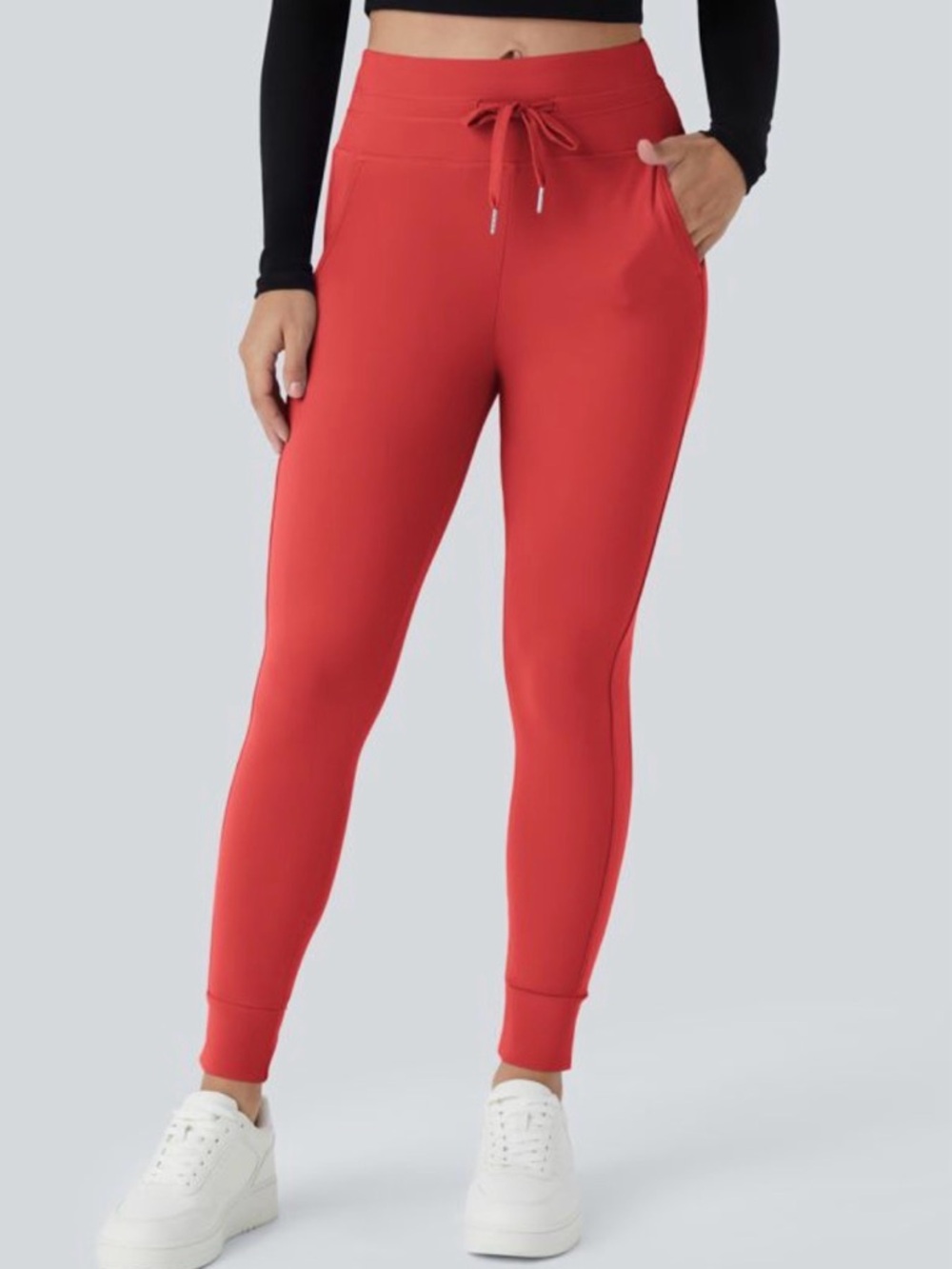 Halara SoftlyZero Plush High Waisted Joggers Red Drawstring Pocket Pants S - Picture 1 of 9